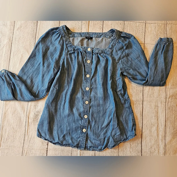 Talbots •Size Small• 100% Tencel Button Front Soft Blouse Square Neck Comfort - Picture 6 of 10